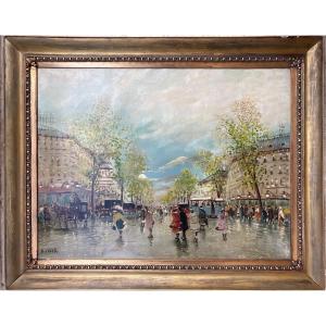 Antal Berkes Painting Parisian Street Painting 1920 Original 60 X 80 Cm Hungary