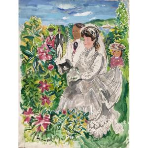 Emilio Grau Sala Large Painting The Wedding Day Original Painting 130 X 97 Cm