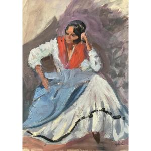 Lucienne Capdevielle Beautiful Painting 1920/30 Gypsy Woman