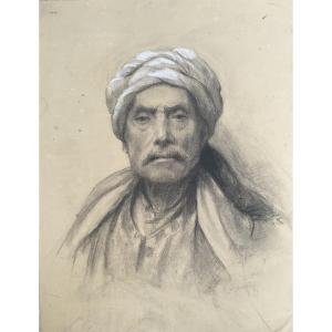 Lucienne Capdevielle Charcoal 1920 Drawing Oriental Man Travel Portrait
