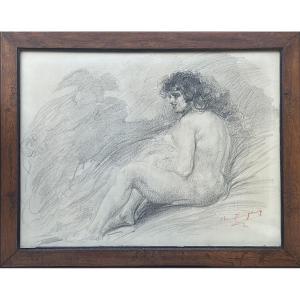 Henry De Groux Charcoal Drawing 1900 Nude Woman And Shadow Rare Subject