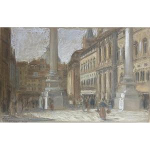 Léon Chesnay Superb Pastel 1925 Columns Place Des Seigneurs Vicence Italy