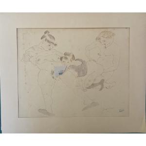 Jules Pascin Watercolor Drawing Erotic Scene Man And Woman