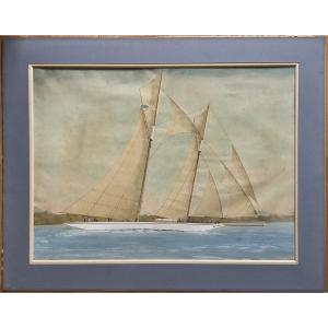 Vladimir Georgievic Orloff Original Watercolor Sailboat Regate 1920 Russian Art