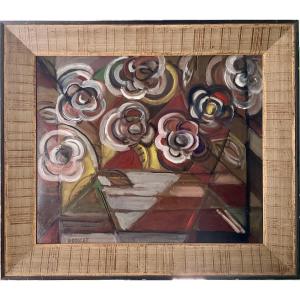 Elisabeth Ronget Original Painting Composition Still Life Cubist Flowers 10f