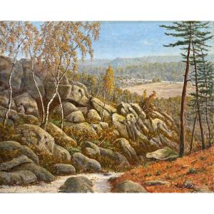 Adrien Schultz Tableau Forêt De Fontainebleau Le Long Rocher 81 X 65 Cm