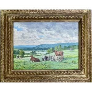 Valère Lefebvre Painting Cows In The Meadow Villerville Normandy Painting 1894