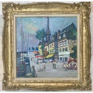 Pierre Boudet - Painting The Port Of Honfleur Original Painting 1972