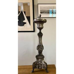 Large XVIII Candlestick Decorated With Hebrew Inscription
