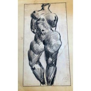 Female Nude Drawing In Graphite Oil Pikko Nikolitch 1937