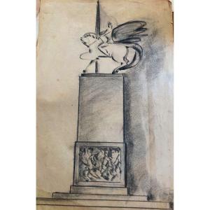 Heroic Drawing By Pikko Nikolitch Circa 1940