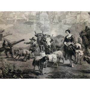 Loading Of Provisions, Engraving After Nicolas Berghem, 1771