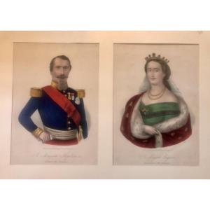 Pair Of Lithographs: Eugénie De Montijo And Napoleon III