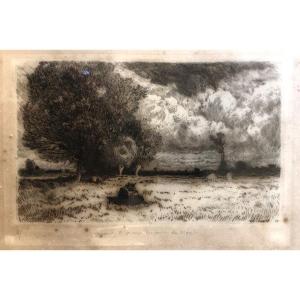 Etching The Banks Of The Loing By Théophile-narcisse Chauvel 1878 Barbizon School