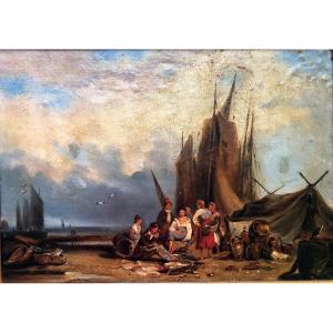 Fishermen On The Beach By Auguste Delacroix 1809-1868