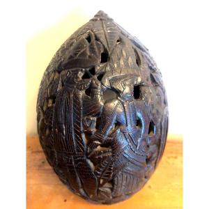 Carved Coconut From The Mexican Penal Colony Chucho El Roto Mexico 1892