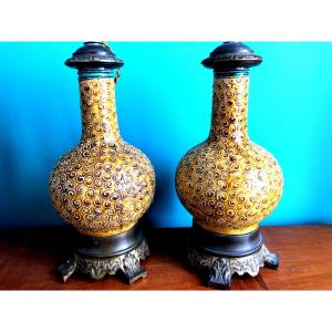 Pair Of Art Nouveau Chinoiseries Boch Frères Keramis Lamps