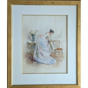 Louis-adolphe Tessier (1858–1915) "elegant Lady In A Ball Gown"