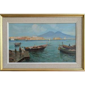 Radames Scoppa (naples, 1877–1957) "the Bay Of Naples With Vesuvius"