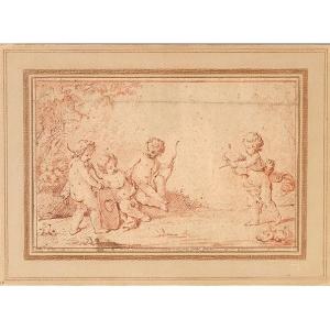 Charles-dominique-joseph Eisen, (attributed To), Putti Playing At Archery