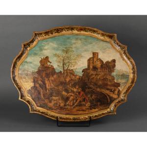 Tray In Wood And Arte Povera - The Marches, Italy - Early Eighteenth Century