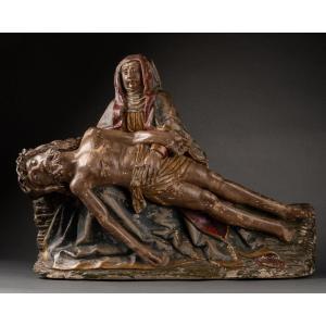Virgin Of Mercy - France, Champagne Limestone And Polychromy Circa 1500