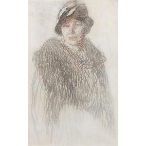 Henri Martin (1860 - 1943) — Woman With A Fur Stole, Bust