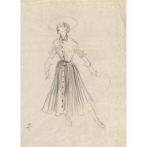 René Gruau (1909 - 2004) — Set, Pleated Skirt