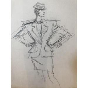 René Gruau (1909 - 2004) — In A Pink Suit, Yves Saint-laurent Rive Gauche, 1987