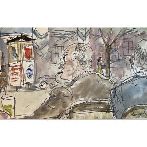 Pierre Deval (1897 - 1993) — At The Café, Paris, Champs Elysées