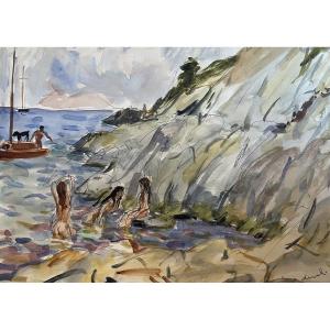 Pierre Deval (1897 - 1993) — Bathers In The Rocks