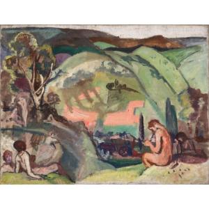 Alfred Lombard (1884 - 1973) — Flute Player In A Landscape, 1912