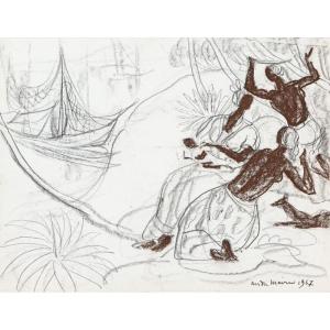 André Maire (1898 - 1984) — Antilles, Characters And Dog, 1967