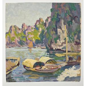 Jos Henri Ponchin (1897 - 1981) — Indochina, Moored Junks