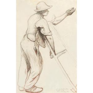 Henri Martin (1860 - 1943) — Peasant Resting On His Scythe, 1907