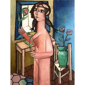 Georges-henri Pescadère (1915 - 2003) — Nude With Flowers, March 2003