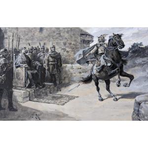 édouard François Zier, Vercingétorix Returning Arms To Caesar, Original Drawing