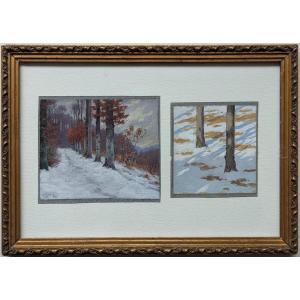 Georges Frédéric Rötig, Studies Of Trees Under The Snow, 1896, Watercolor And Gouache