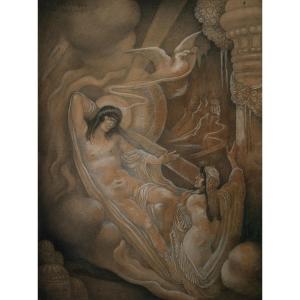 Léonard Sarluis, Mysteries Of The Orient, 1942, Black Stone And White Gouache On Paper