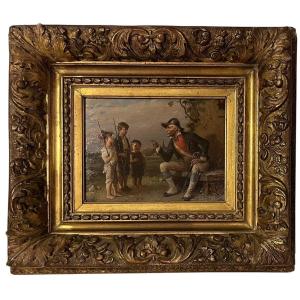François-louis Lanfant De Metz, The Lesson Of The Old Napoleonic Grognard, Oil On Panel