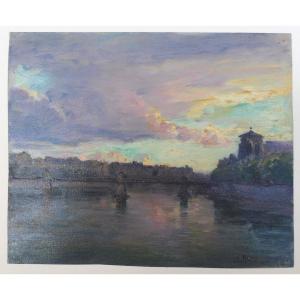 Georges Ricard-cordingley 1873-1939 Lyon Sunset Oil On Paper