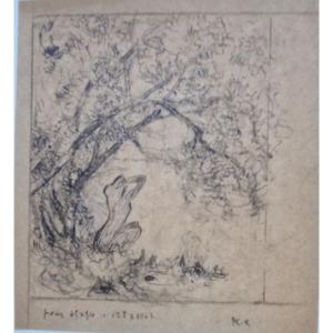 Ker Xavier Roussel 1867-1944 Woman At The Water's Edge Drawing With Pen And Black Pencil