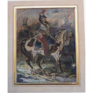 Hippolyte Lalaisse 1810-1884 Battleship On Horseback Watercolor