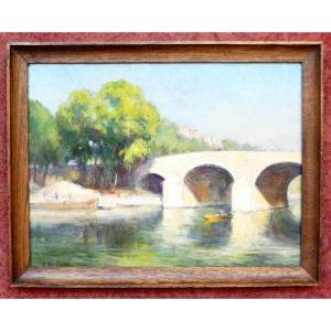 Edmond Quinton 1892-1969 The Pont Neuf Paris Oil On Panel