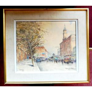 Georges Rose 1895-1951 View Of A Street In Sydney Australia Watercolor