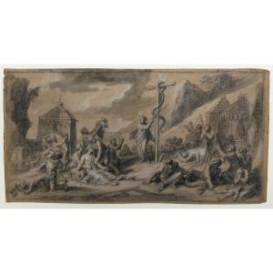 François Verdier 1651-1730 Moses And The Brazen Serpent Black Stone And White Chalk