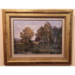 Henri Harpignies 1819-1916 Walk In The Forest Watercolor