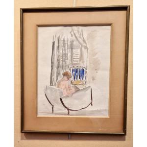 Henri Lebasque 1865-1937 Young Woman Seated In A Ruhlmann Armchair Watercolor