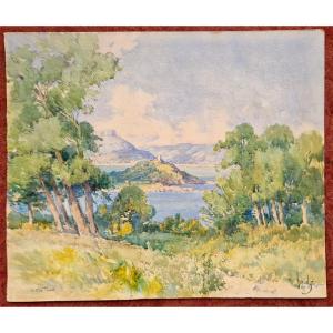 Emile Appay 1876-1935 Cap Ferrat And Pointe St Hospice Watercolor