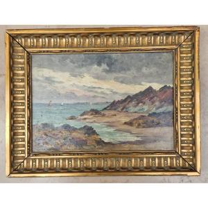 Peter Alfred Gross 1849-1914 The Emerald Coast And St Malo Oil On Cardboard